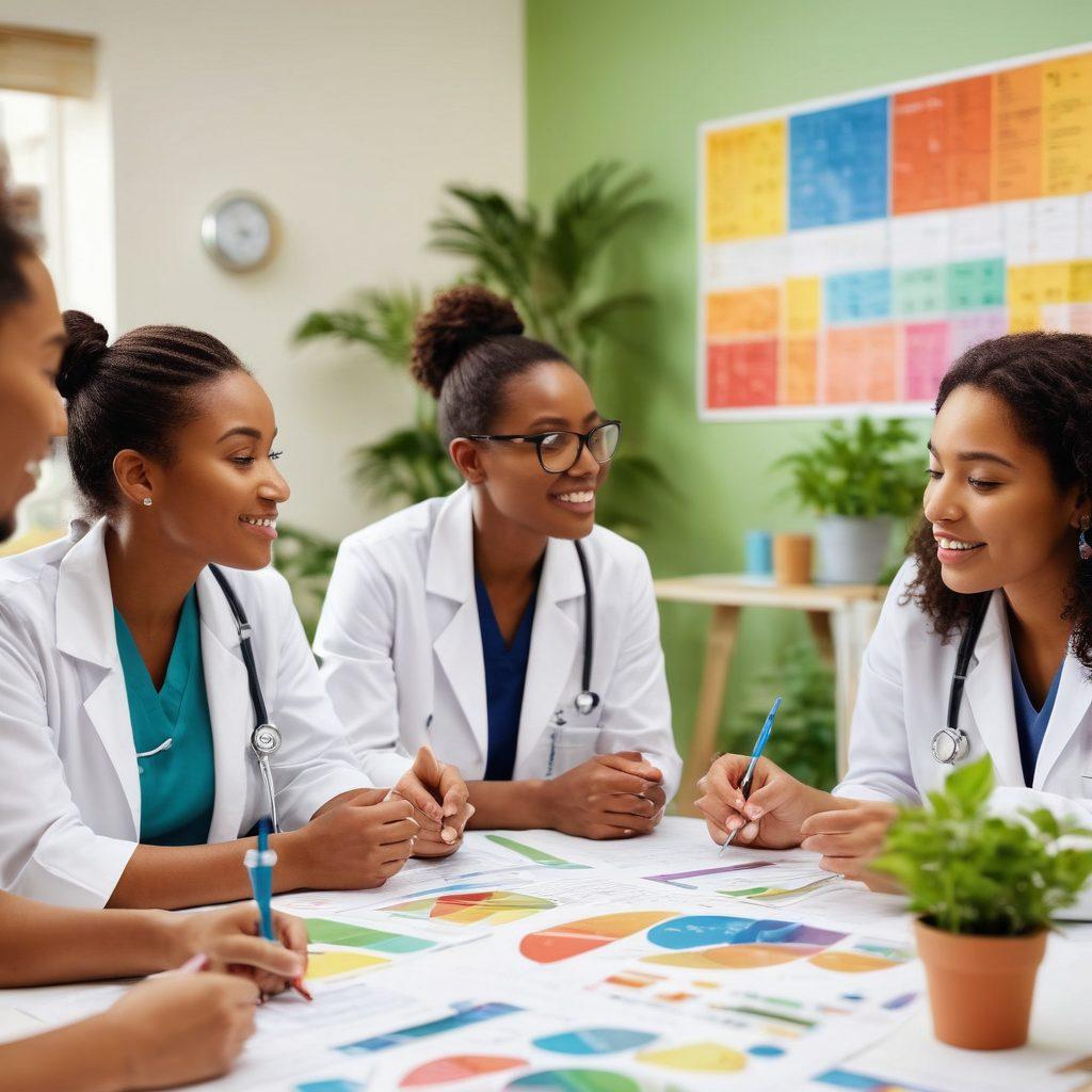 A diverse group of patients engaged in a lively educational workshop, surrounded by colorful charts and pamphlets illustrating healthcare topics. Empowering figures such as healthcare professionals and advocates are actively participating, fostering dialogue. A bright, hopeful atmosphere filled with plants and natural light, symbolizing growth and awareness, invites viewers to feel inspired. super-realistic. vibrant colors. soft-focus background.